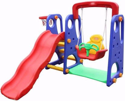 Picture of Toddler Slide Set, 3 in 1 Slide Set with Basketball Hoop, Simple Climbing Ladders, Indoor Backyard for Kids (Size: A)