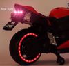 صورة @@دراجة سباق يدوية R6 تعمل بالبطارية للاطفال مع موسيقى ومصابيح LED وعجلات داعمة، دراجة كهربائية للاطفال من عمر 2.5 الى 8 سنوات (ازرق)