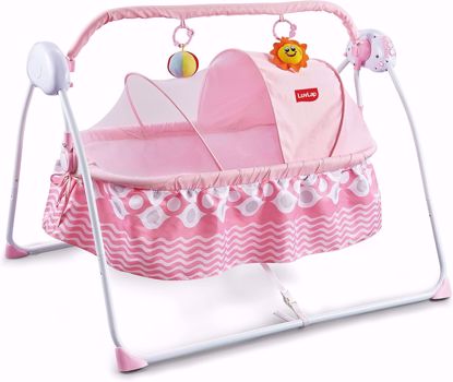 Picture of Luvlap Delight Electric Baby Swing Cradle, Automatic Bay Swing Cradle with Mosquito net, European Standard Certified, Remote Control, Toy Bar and Music,...