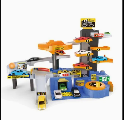 Picture of Car Garage Playset Vehicles Building Blocks Parking Lot and Race Tracks for Boys 6 Random Cars Durable Garage Playset for Boys Car Parking Lot Toy