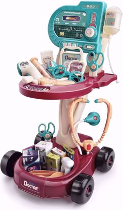 Picture of 212/Dejoy Kids Pretend Doctor Playset, Suitable for Boys and Girls, 24 Pieces Includes Portable Trolley with Lights, Eye Chart, Thermometer, Stethoscope, and...