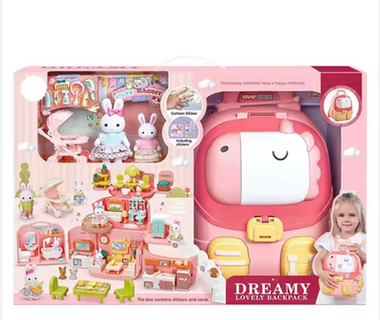 Picture of 255/ Best Selling Girls Preschool Rabbit Backpack Doll House Toys with Furniture Hot Items