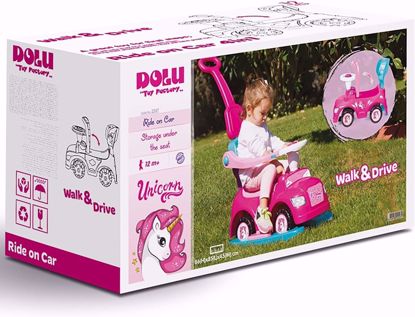 Picture of 299/Dolo: Ride-on Car: 4-in-1 Pink Unicorn Walk & Ride Toy, Foot to Floor, Indoor & Outdoor Toy with Parent Handle for Kids