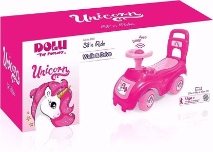 Picture of DOLU : Walk & Drive Ride-On - Pink Unicorn - Kids Foot-to-Floor Ride-On Vehicle with Horn, Sound Effects, Toddlers & Children +