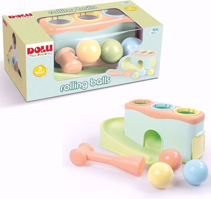 صورة 301/لعبة نشاط للأطفال من دولو لعبة إطلاق الكرة وتدحرجها للأطفال الصغار، 3 كرات خشخشة، مطرقة واحدة