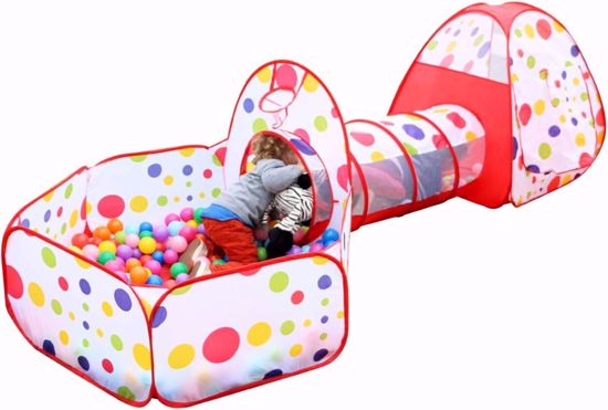 Picture of 309/Ditchoy Children's Play Tent with Tunnel and Ball Pitcher with Zippered Storage Bag, Children's Play Tent for Indoor and Outdoor Play (Red)
