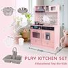صورة 355/مجموعة مطبخ ألعاب خشبية للأطفال الصغار، هدية مطبخ ألعاب للأولاد والبنات  الحجم: 81 × 48 × 28 سم (وردي)