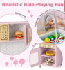 Picture of COSTWAY Kids Play Kitchen, Wooden Pretend Toy Kitchen with Lights & Sounds, Oven, Microwave, Sink, Faucet, Utensils, Children's Chef Role Play Set for Boys Girls (Pink)