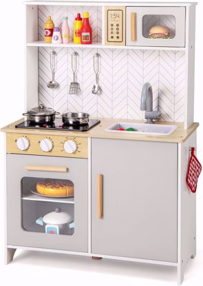 Picture of Costzon Kids Kitchen Playset, Wooden Pretend Play Kitchen with Lights and Sounds, Stoves, Sink, Faucet, Microwave, Oven & Cooking Accessories, Toy...
