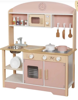 صورة 415/مطبخ خشبي للأطفال من AVKO، لون بارما الوردي، أبعاده 80×68×28 سم، مزود بفرن وميكروويف وحوض غسيل و11 ملحقًا، مناسب للأطفال