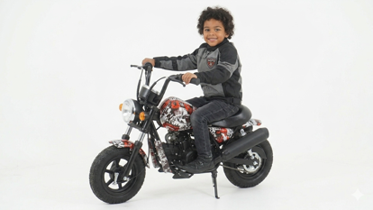 Picture of 445/Electric motorcycle for kids with a Harley Chopper design, featuring a 24V battery and variable speeds up to approximately 16-40 km/h