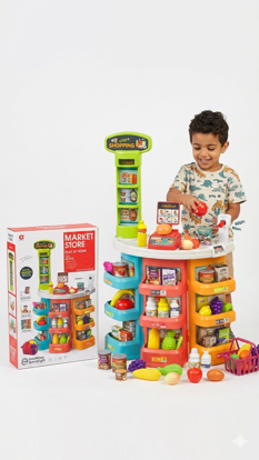 Picture of 447/ Children's Role Play Set Round Table Supermarket Game with Shopping Cart