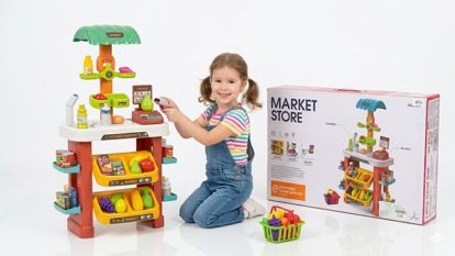 Picture of 448/Children's Supermarket (Market Store), is a set of pretend play toys designed to simulate the experience of shopping and selling groceries.