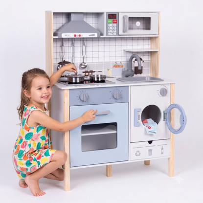 Picture of Wooden Play Kitchen for Kids with Sounds, LED, Oven, Washing Machine, Kitchen Accessories ECOTOYS