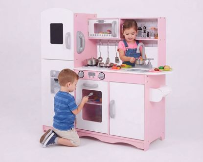 Picture of 484/Deluxe Montessori-Inspired Kitchen Set | Telephone | Chalkboard | Microwave | Realistic Sounds and Accessories | Carnation