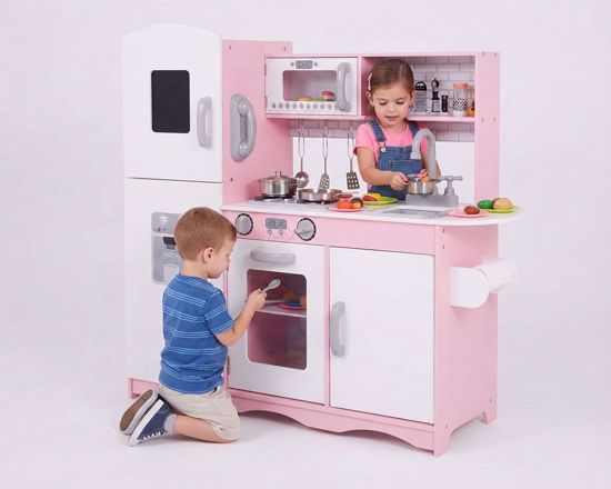 Picture of 484/Deluxe Montessori-Inspired Kitchen Set | Telephone | Chalkboard | Microwave | Realistic Sounds and Accessories | Carnation